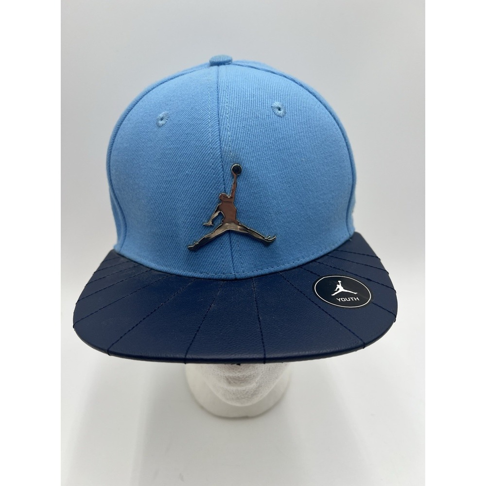 Nike Air Jordan Youth Snapback Hat Blue Navy Faux Leather Brim #23 Cap